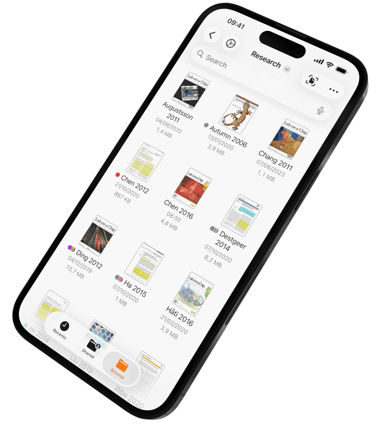 iPhone showing Highlights document browser
