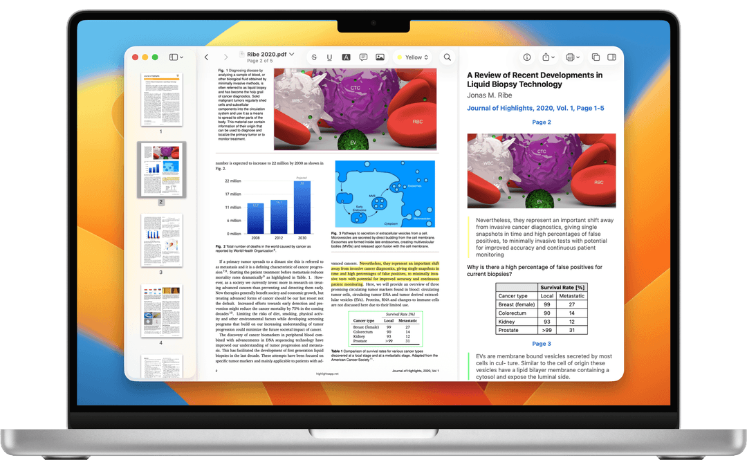 A Macbook Pro running macOS with a PDF document open in Highlights
