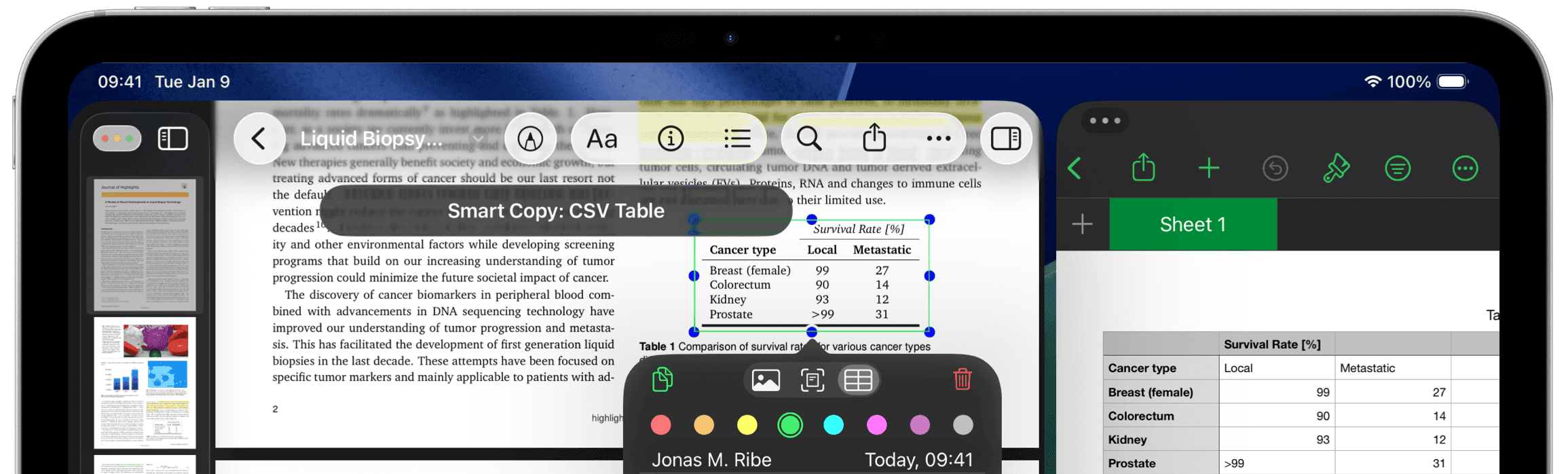 iPad Pro showing Highlights and Numbers side-by-side